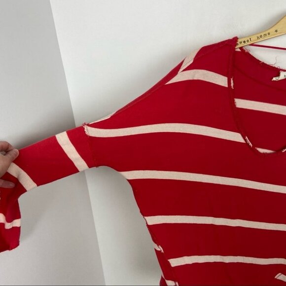 Free People Upstate Red Striped Long‎ Sleeve Top Oversized Boho Size XS Bohemian - Picture 5 of 16